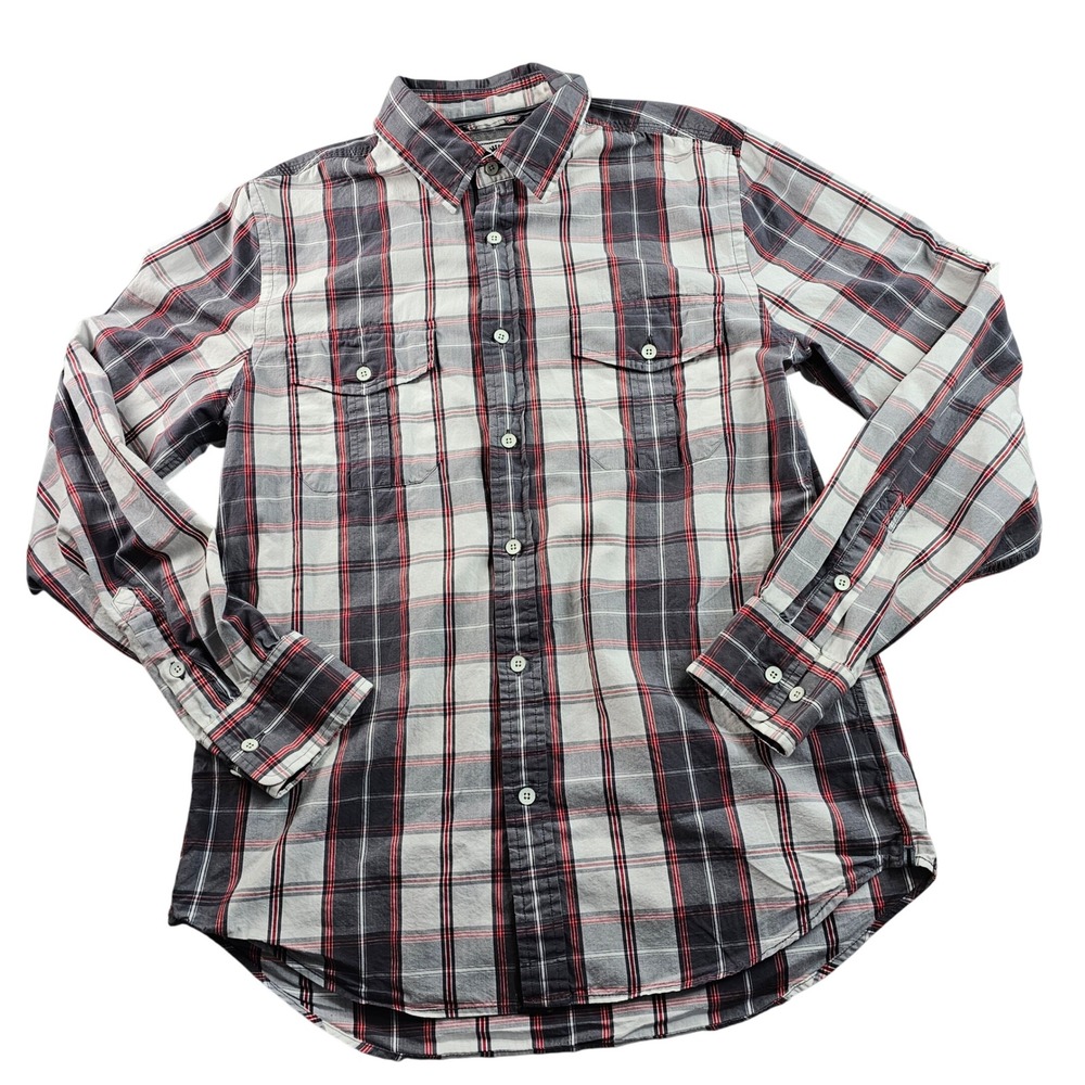 EXPRESS Plaid Button Down Shirt Men's Medium‎ White Gray Long Sleeve